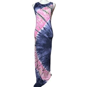 GO Couture‎ Maxi Dress Tie Dye Sleeveless Pink Blue Casual Summer Women's M